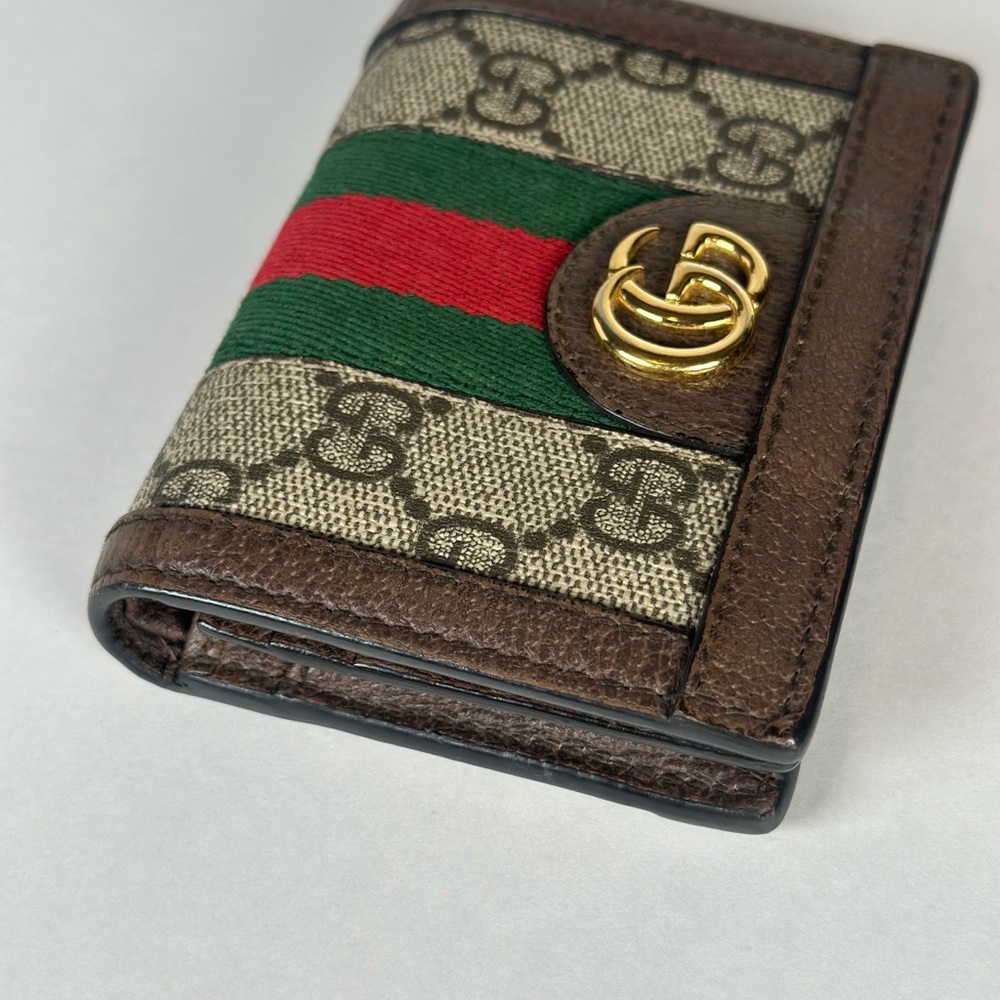 Authentic Gucci Brown GG Ophidia Compact Wallet Green and Red Web - Picture 6 of 12